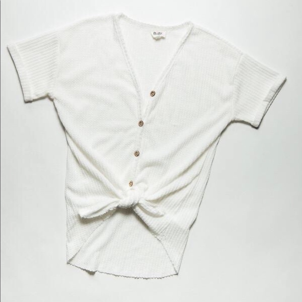 White Knit Button Down With Front Knot